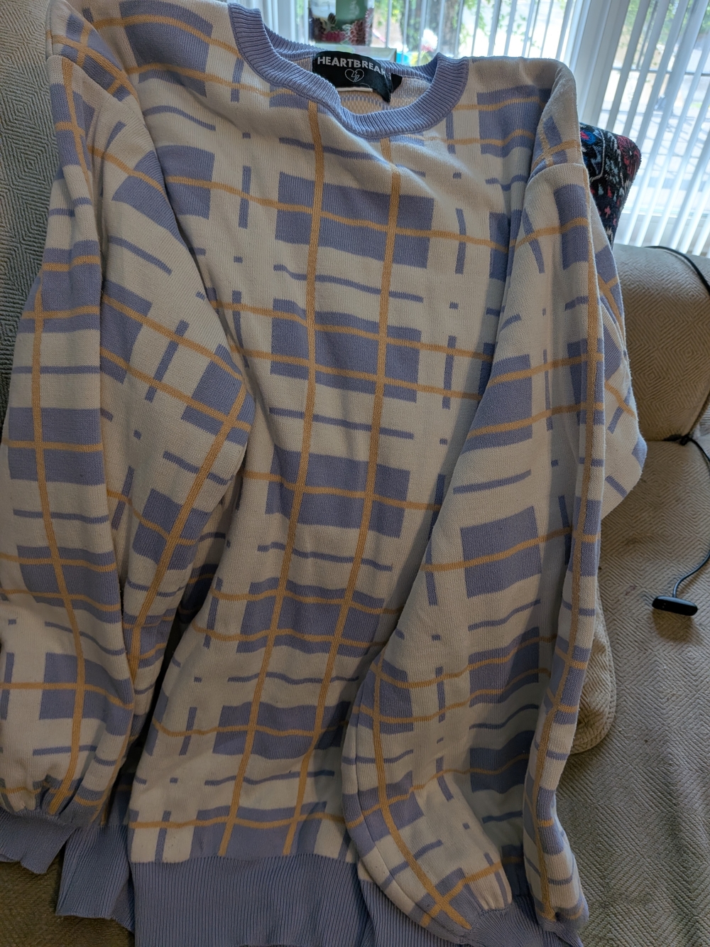 Heartbreak Lilac Plaid Crewneck Sweater - Picture 4 of 7